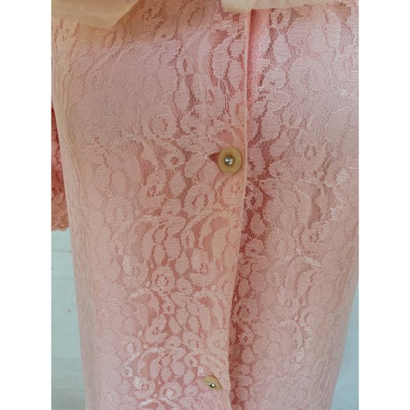 Vintage 1950s Pink Floral Lace Bed Jacket Robe - Picture 9 of 16